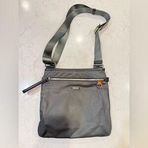 TUMI Voyageur Capri Crossbody Bag Gray Nylon Leather Trim